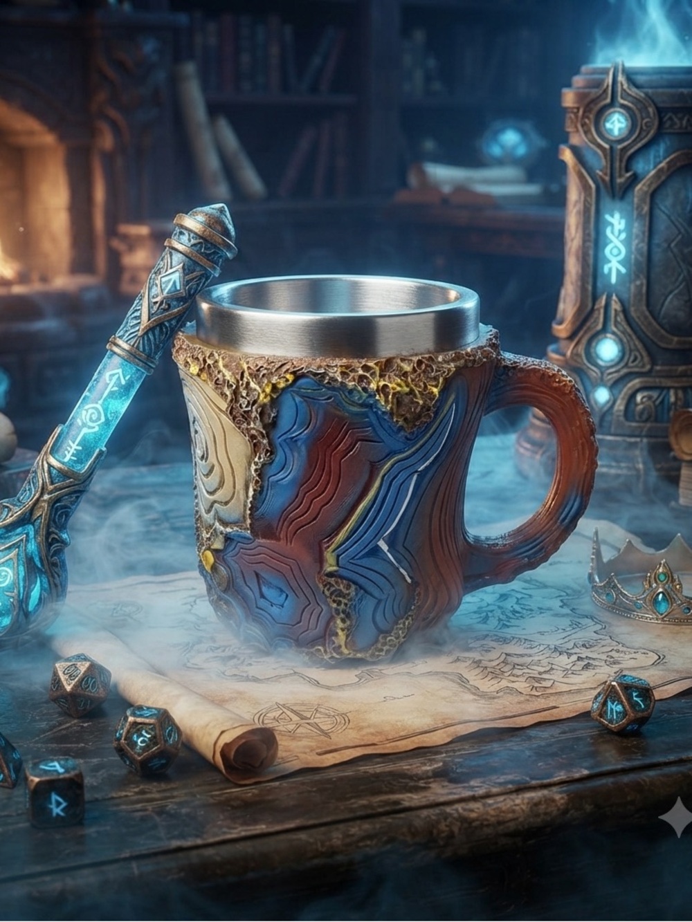 Resin Agate-Style Blue & Brown Mug with 8oz Stainless Insert RPG/ Fantasy